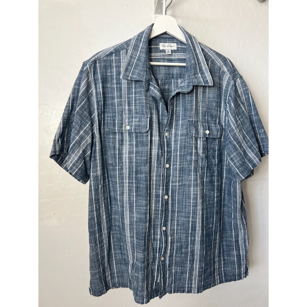 Free Assembly 100% cotton blue stripe normcore mens shirt XXL short sleeve